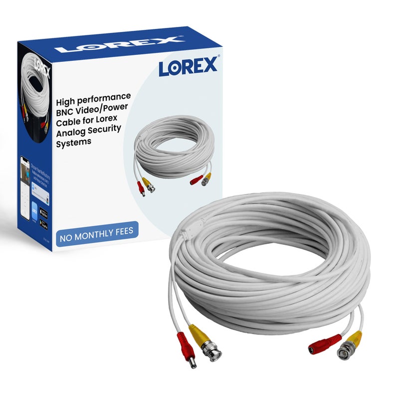 Lorex RG59 Power Accessory Cable, High Performance BNC Video Cable for Security Camera Systems, for Analog HD (CVI/TVI/AHD/MPX) or Analog (CVBS) Surveillance System, 60 feet (18m)